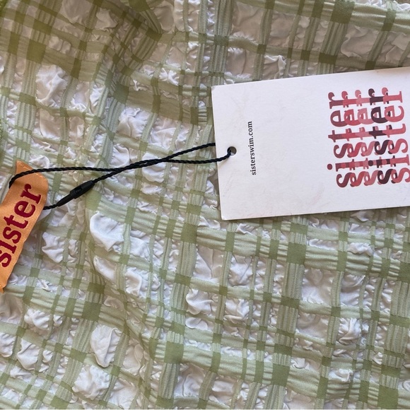 SISTER SWIM Katy Mini Sarong-Tie Green White Checkered Swim Skirt Cover One Size - Picture 4 of 6